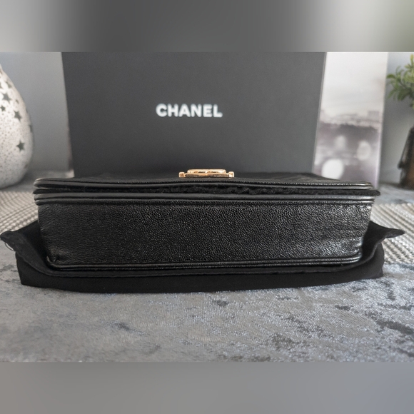 Chanel Caviar Chevron Boy Wallet On Chain- Gold Tone- Black- Full Inclusion - Picture 8 of 17